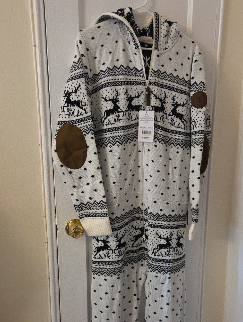 Norwegian Original Onepiece Afterski Onesie Jumpsuit Large, Suede Elbows NWT